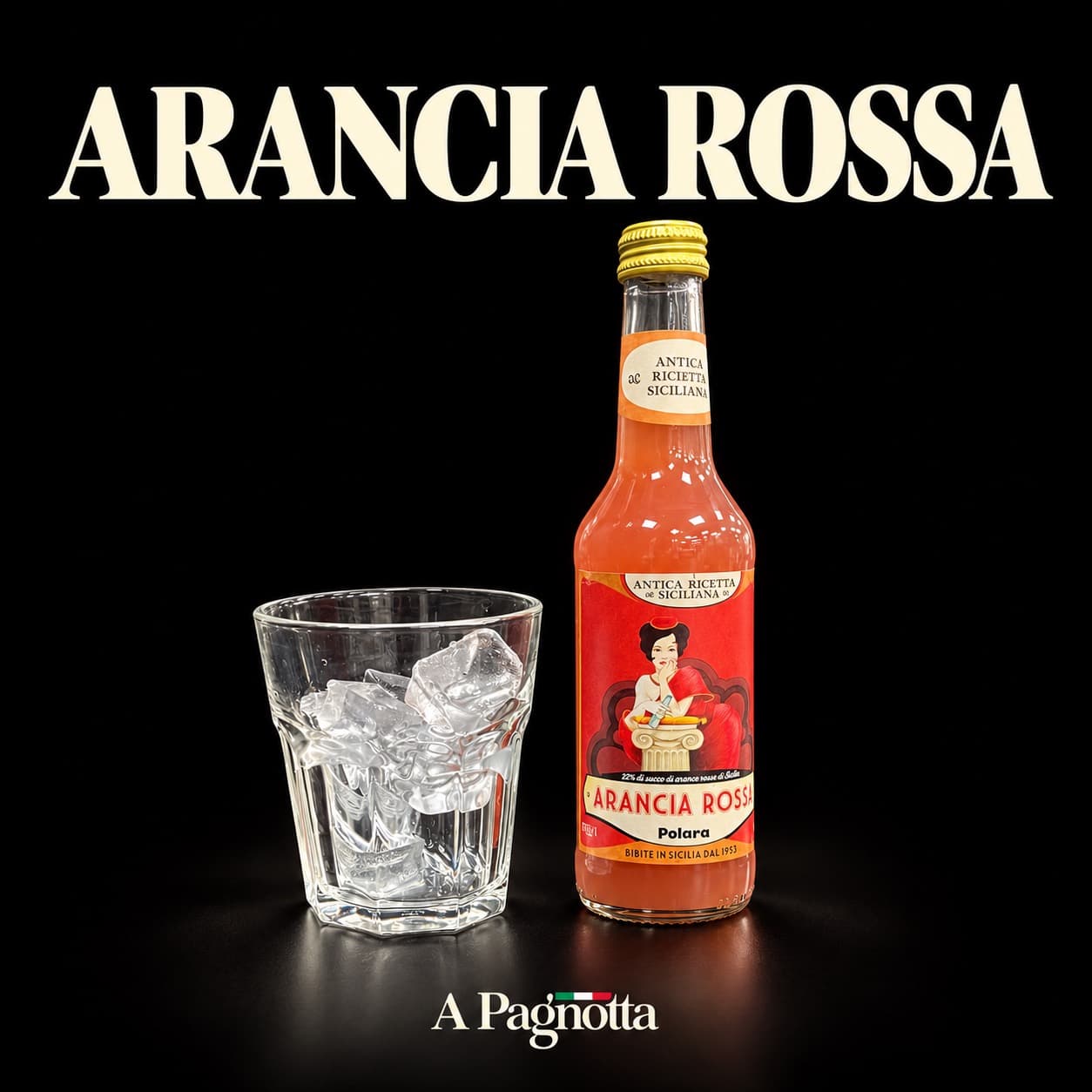 Polara Arancia Rossa blood orange drink beside a glass of ice