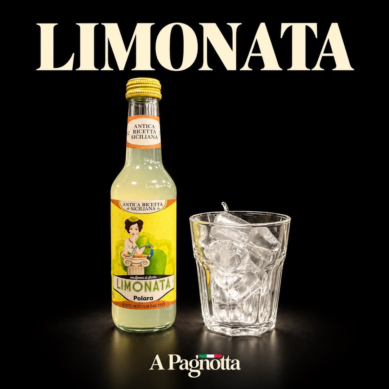 Polara Limonata lemon drink beside a glass of ice
