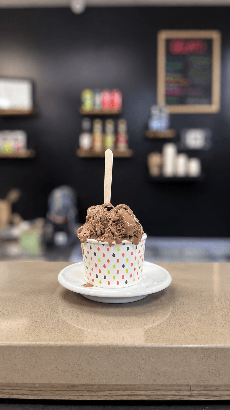 Chocolate gelato served at A Pagnotta